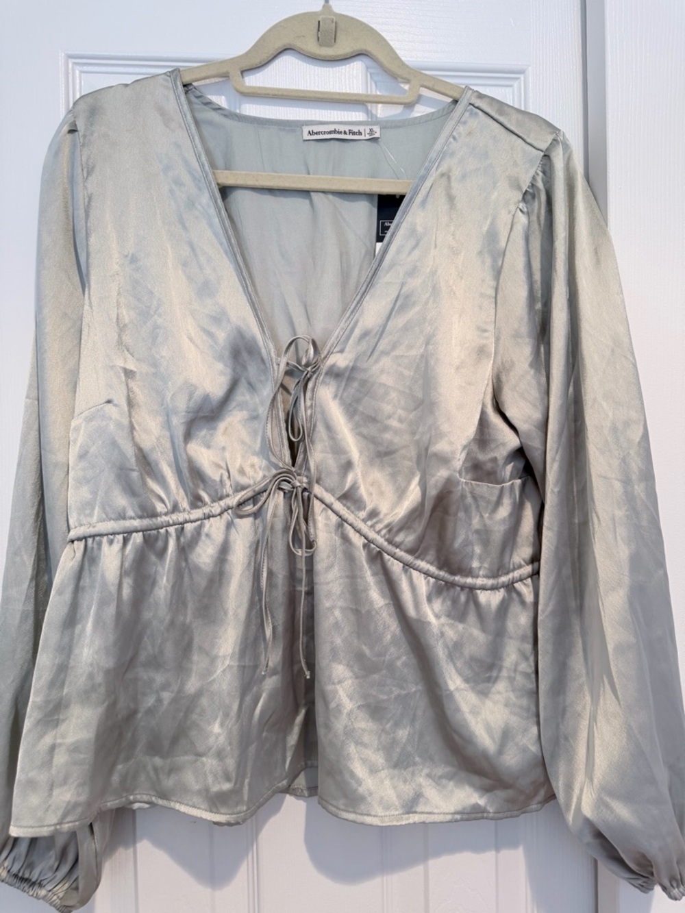 Abercrombie & Fitch Light Silver Satin V-Neck Top
